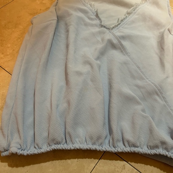 mi ami FRANCESCAS COLLECTION Light Blue Lace Trim wrap Blouse - Picture 4 of 5